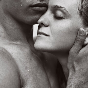 Couple in love gently touches each other