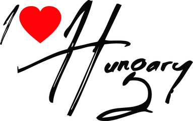 I Love Hungary. Country Name Handwritten Calligraphy Black Color Text 
on White Background