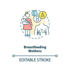 Breastfeeding mothers concept icon. People in supplements need idea thin line illustration. Daily vitamin intake. Breast milk affection. Vector isolated outline RGB color drawing. Editable stroke