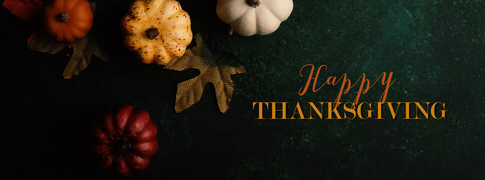 Rustic Thanksgiving Banner With Top View Of Pumpkins For Holiday Graphic.