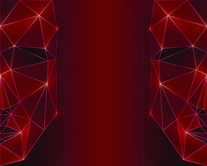 Polygonal abstract red face on a red background. Low poly design. Creative geometric pattern. 3d vector illustration.