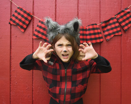 Scary Child Wearing Wolf Animal Ears