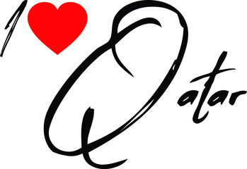 I Love Qatar Country Name Handwritten Typography Black Color Text on White Background