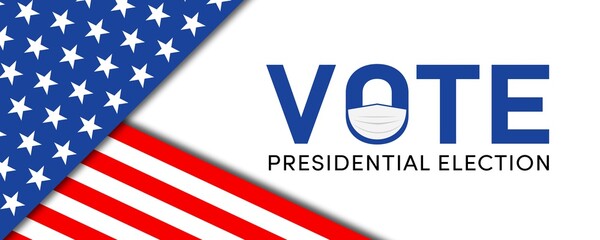 Obraz premium US Presidential Election. USA election banner with US symbols and colors. Face mask. Patriotic stars. Vote. United States of America Election design.