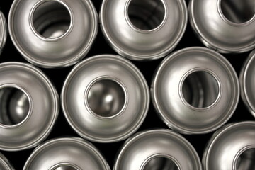 Top view of empty aerosol cans