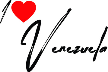 I Love Venezuela Country Name Handwritten Typography Black Color Text on White Background
