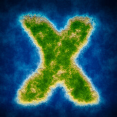 Detailed Illustration of a Green Island in the sea as letter X