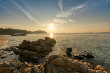 Fototapeta na wymiar Sunset view at sunset Beach in Koh Lipe Island, Satun, Thailand
