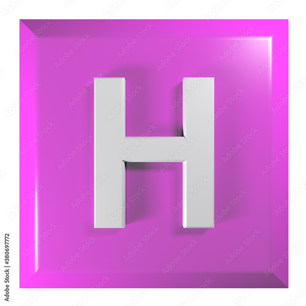 Fototapete pink square push button with the alphabetic letter h - 3d rendering illustration