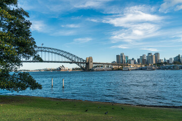 Sydney harbor bridge with Sydney CBD downtown skyline, in the afternoon, New South Wales, Australia