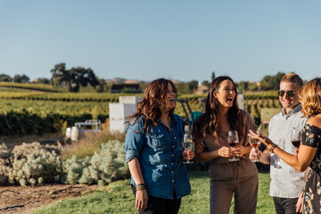 Friends Talk with Wine in Hand