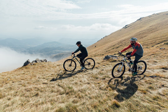 Mountain bikers having a break