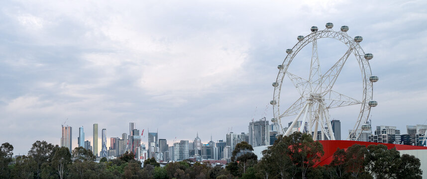 Looking to Melbourne City Skyline from Airport approach freeway