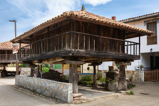 Spain; Sep 20: H&oacute;rreo, traditional granary from the North of Spain, built in wood and stone on four pillars that raise the horreo from the floor. Its main feature is ventilation. Asturias, North Spain