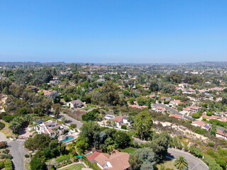 Fototapeta na wymiar Aerial view of large-scale villa in wealthy residential town Encinitas, South California, USA. 