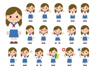 表情セット 女子学生 セーラー