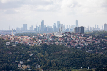 Obraz premium Cumhuriyet Neighborhood and the financial center of Istanbul in the background, Maslak, Turkey