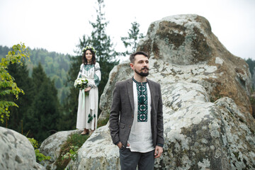 Photo of happy wedding couple.