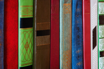 book covers on the shelf close up