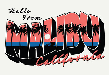 Malibu Illustration Slogan Mix Summer Print For Apparel