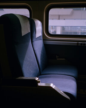 Empty Train Seat on 35mm Film
