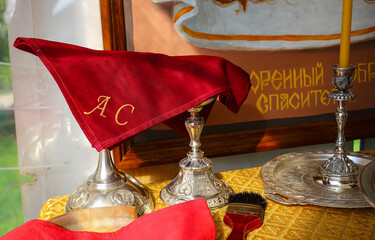 On the altar of the Orthodox Church is placed the liturgical bread "Procura", which was used during the Orthodox service. Icons, bowls, candles ... Preparation for Holy Communion. The concept of Ortho