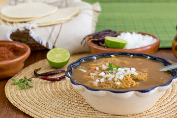 Menudo mexican soup with beef stomach, pancita hot pot