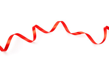 red satin ribbon with curls isolated on white background