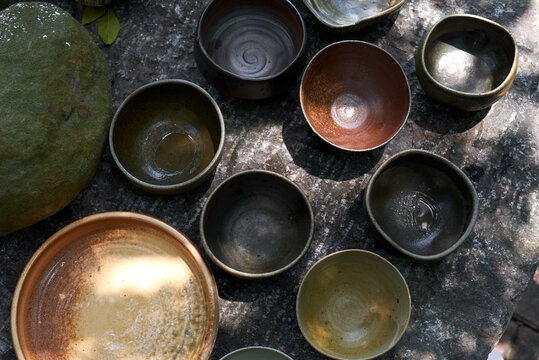 Close-up ceramics, fired in a wood-fired kiln