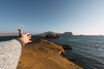view of islets from a cliff above the sea