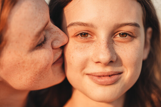 Portraits of two teenagers friends at sunset, Minsk Belarus. - Powered by Adobe