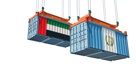 Freight containers with Guatemala and United Arab Emirates flag. 3D Rendering 