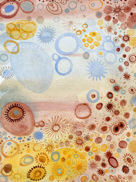 Delicate colors amebas and bacterias watercolor art