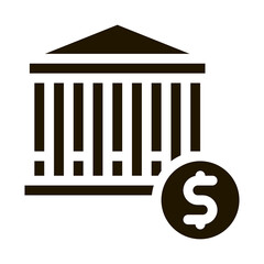 Financial Building And Dollar Coin glyph icon . Money Sign On Smartphone Display And Magnifier, Web Site Financial Pictogram. Monochrome Illustration