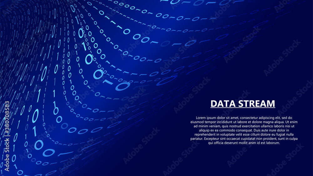 Wall mural blue stream of binary code. digital flow of encoded data. analysis blockchain transfer. big data vis