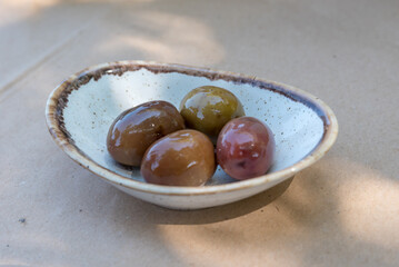 Greek green olives close up