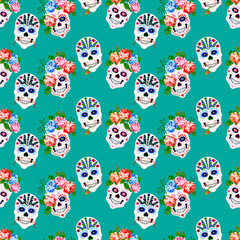 Halloween, Day of  the dead,  Dia de los muertos print background, seamless pattern design