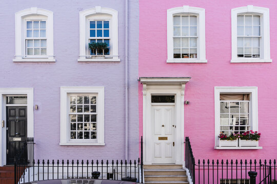 English houses with a pastel colored facades