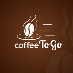 Coffee to go. Coffee bean. Hot drink. Cafeteria icon. Hot coffee cup. Golden coffee beans. Fresh coffee drink. Roasted coffee beans. Steaming drink. Coffee enjoy. Caffeine house. Vector illustration