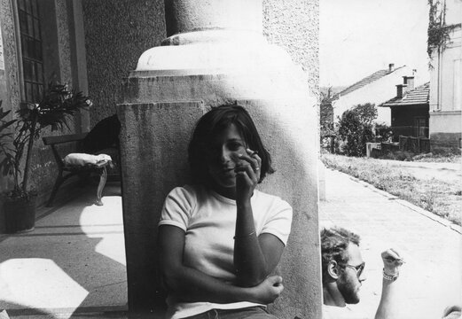 Fototapeta Portrait of young woman smoking