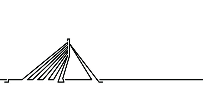 Tourist visiting Holland, Erasmus Bridge. Erasmusbrug across the Maas, Rotterdam the Netherlands. Line vector flat illustration. Travel city trip. Dutch vacation, holiday sign. 
