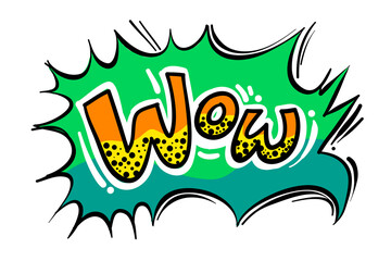 Naklejka premium Wow - Drawing custom text word for conversations. Free hand Speech bubble in comic style. Enable to edit by layers.