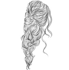 Long wavy braided hair hand drawn vector illustration - 380716781