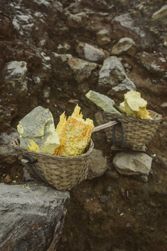 baskets full of yellow sulfur
