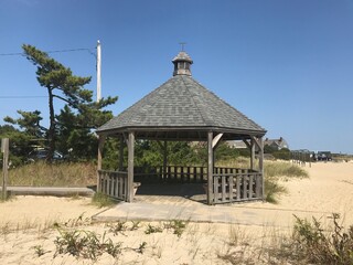 A beach gazebo in the sand