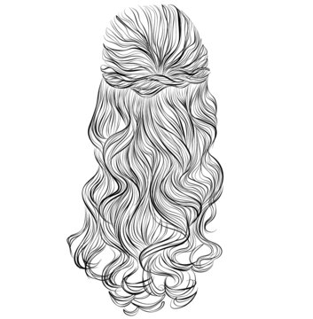 Long wavy woman hair with a twisted braid around a head vector illustration