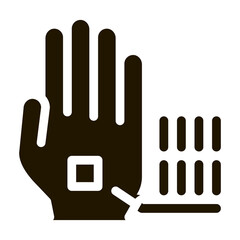 Information Chip On Hand Biomaterial glyph icon . Biology And Science Flasks, Bioengineering, Dna And Medicine Vaccine Biomaterial Pictogram. Monochrome Illustration