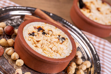 Baked rice pudding turkish milky dessert sutlac