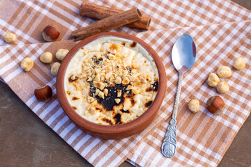 Baked rice pudding turkish milky dessert sutlac