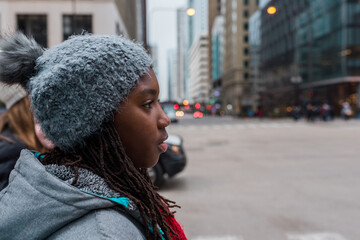 African American girl downtown